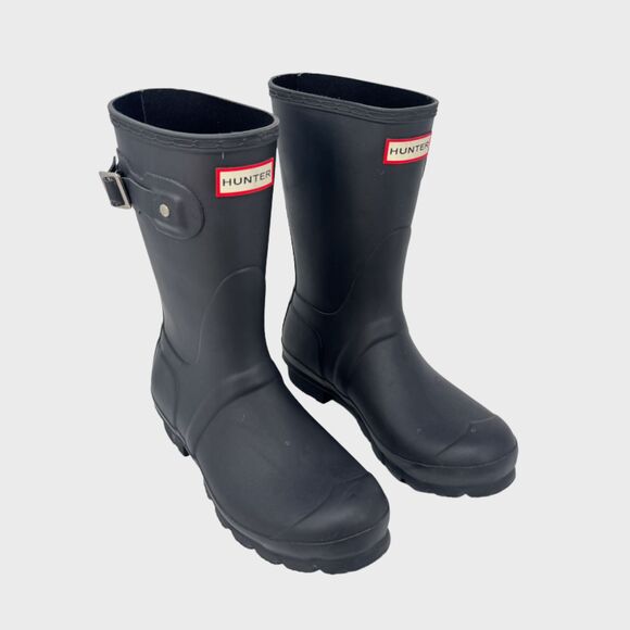 Hunter Womens Rain Boots Black Original Short Pull On Waterproof Outdoor US 6 - Picture 1 of 8